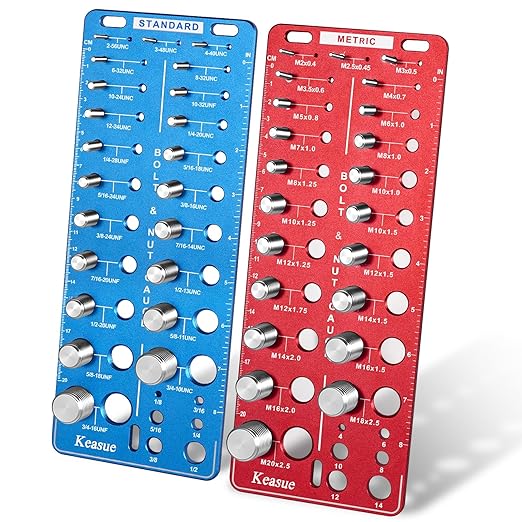 56Pcs Thread Checker, Nut and Bolt Thread Checker Standard and Metric, Thread Gauge Include 22 Inch & 22 Metric & 12 Drill Bit Sizes, Suitable for Nut Bolt Size Finder Classification.