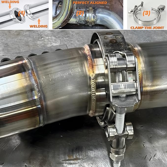 Stainless Steel 3.5 V Band Exhaust Clamp Flange Kit for Exhaust, Quick Release 3.5 V Band Clamp for Turbochargers To Hold Components Together Under High Pressure or Temperature, 2 PCS (3.5‘’)
