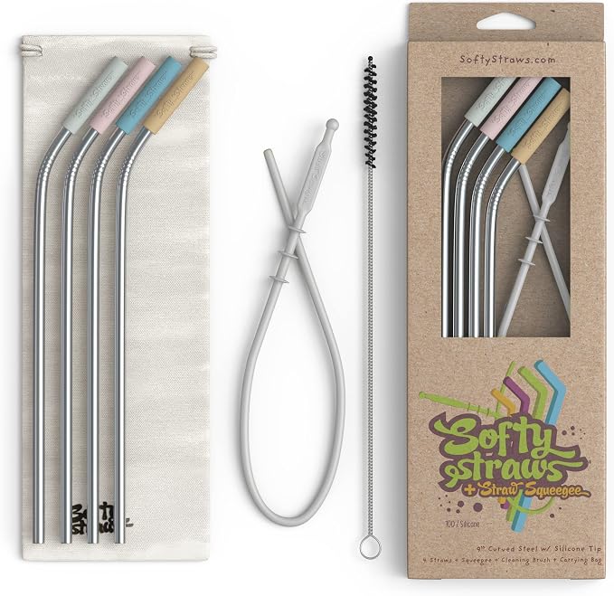 Softy Straws Premium Reusable Stainless Steel Drinking Straws by SoftyStraws