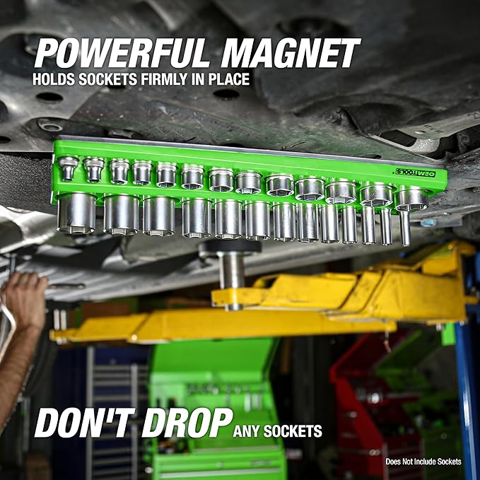 OEMTOOLS 22461 6 Pack Set Metric and SAE Magnetic Socket Tray Set, Green and Blue Socket Organizers, 1/4, 3/8, 1/2 Inch Drive Socket Organizer Tray Set