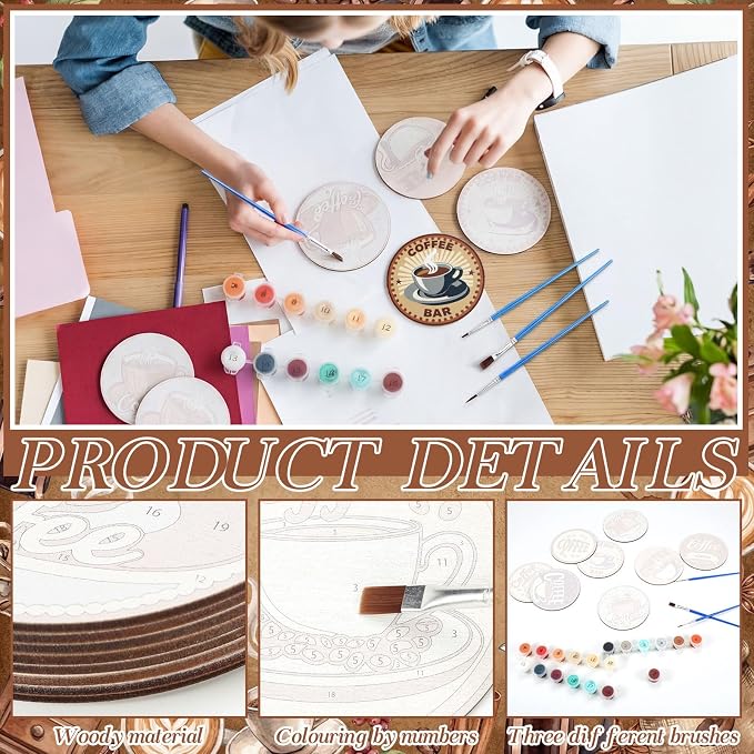 Reallnaive 8 Pcs Coffee Paint by Numbers Kit - Image 4