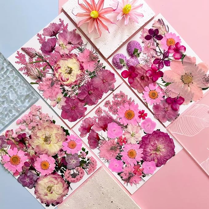 132Pcs Pink Pressed Dried Flowers and Butterfly - Image 3
