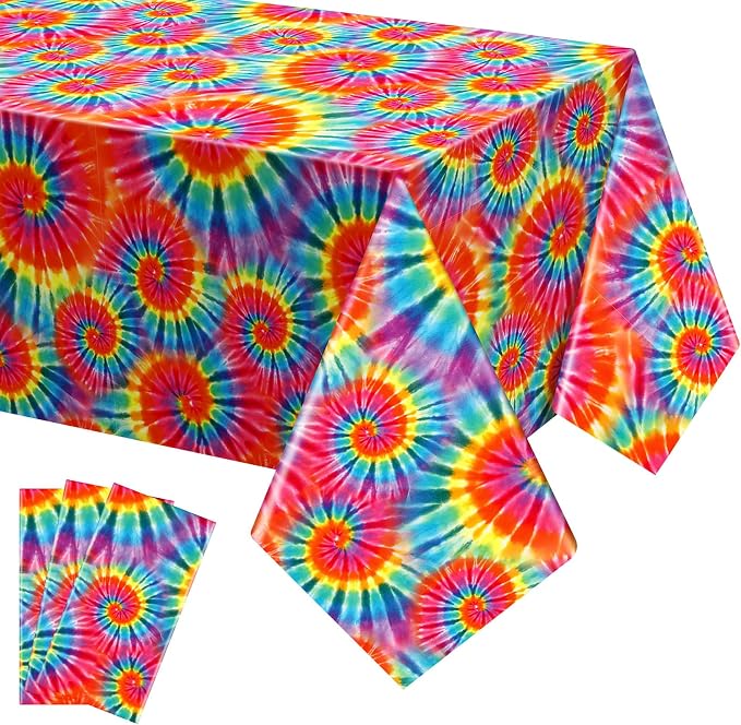 Newwiee Tie Dye Tablecloth Rainbow Table Cloth 54 x 108 Inch Plastic Rectangle by Newwiee