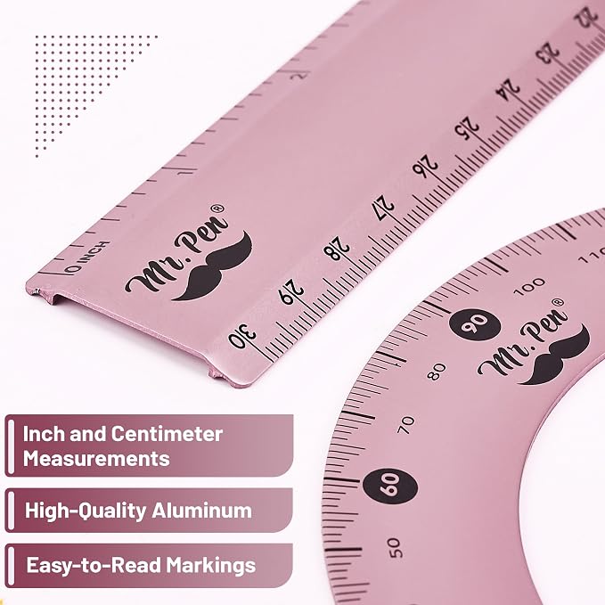 Mr. Pen- Metal Geometry Kit, 4 Pack, 45° & 30°/60° Set Squares | 6" Protractor - Image 4