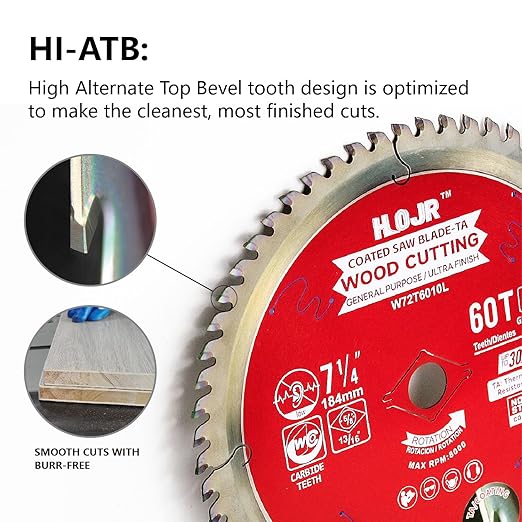 10-Pack 7-1/4" 60-Tooth 5/8" Arbor Woodworking Circular Saw Blade,Ultra Finish/General Purpose,Special Anti-Thermal Adhesion Coating on Cutting Edge-TA,High Finish, Long Life, 7-1/4" 60T 5/8"