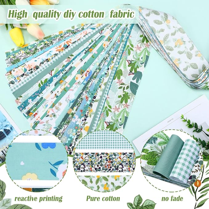 Hosuly 40 Pcs Blue Green Floral Jelly Fabric - Image 5