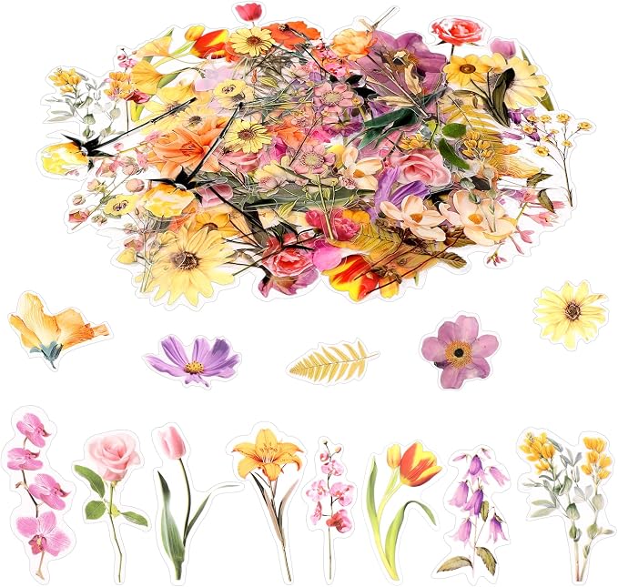 80 Pieces Natural Scrapbooking Stickers, Self-Adhesive Flower Stickers by Pengxiaomei