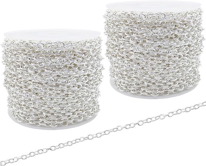 60 Feet Metal Iron Necklace Chains 3mm Bulk Curb Link Chain by KEIAOUE