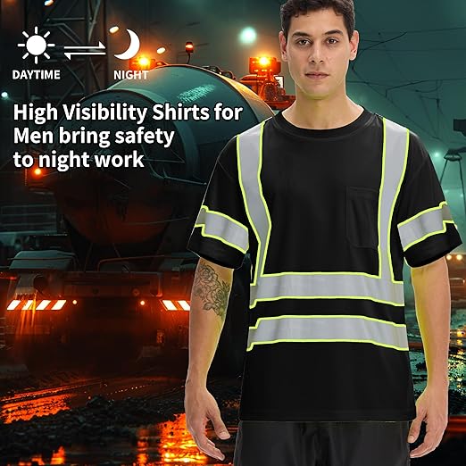sesafety 3PACK High Visibility Shirts for Men, Class 3 Hi Vis Reflective Construction Shirts for Men with Pocket Safety T Shirts