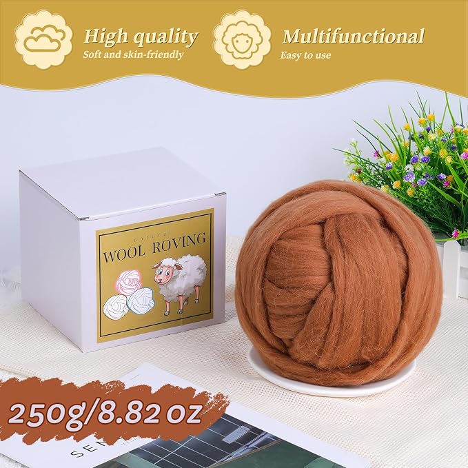 QMNNMA Wool Roving Bulk, 8.82oz Needle Felting Wool, Soft Felting Wool Supplies - Image 2