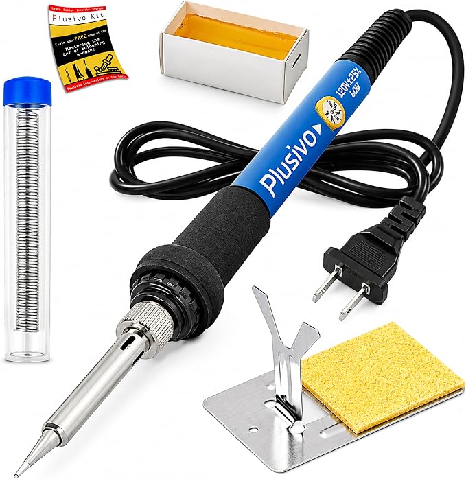 Soldering Iron Kit, 60W Adjustable Temperature 5-in-1 Solder Wire, Rosin Paste by Plusivo