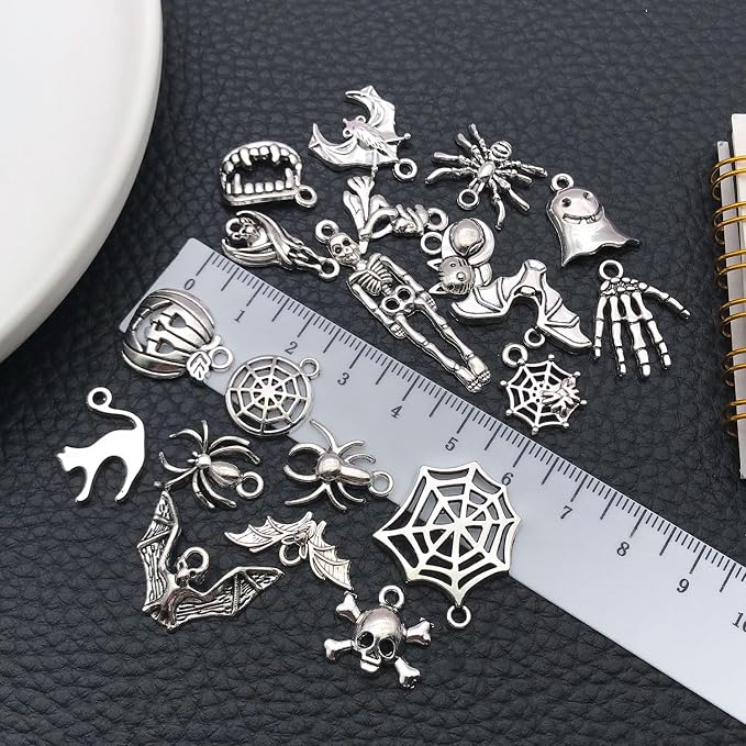 WOCRAFT 60pcs Antique Silver Halloween Bracelet Charms - Image 3