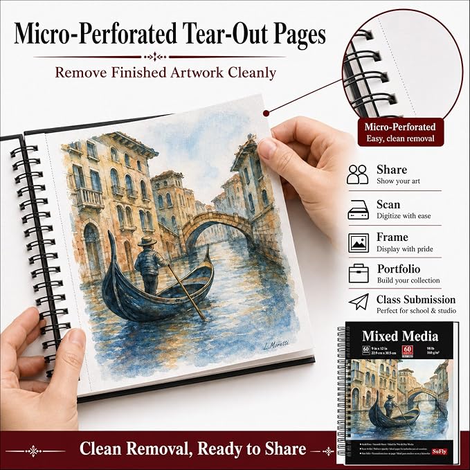 SuFly Mixed Media Sketchbook 9x12, Mixed Media Paper_98lb/160gsm, 60 Sheets | - Image 5