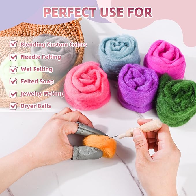 3.53oz Needle Felting Wool, 100% Pure Long-Fiber Wool top roving. Perfect - Image 6
