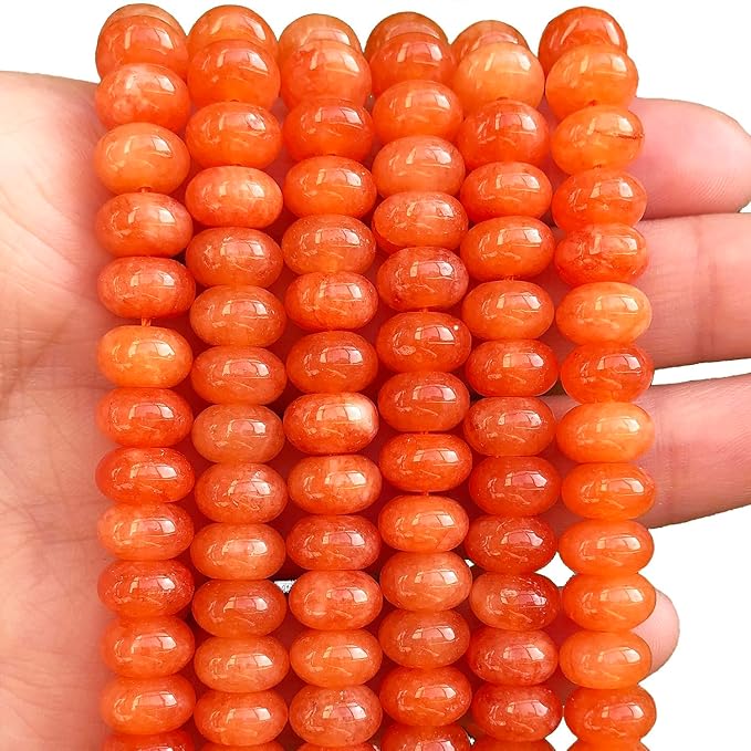 Songxi 5x8mm Natural Orange Colored Jade Stone Rondelle Beads, Gemstone by SongXi