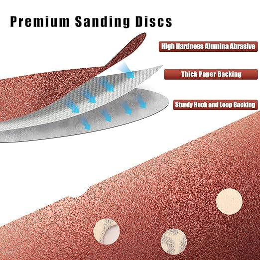 320 Grit 5 Inch Sanding Discs Hook and Loop Sandpaper, 150 PCS 8 Hole Adhesive Fine Sand Paper for Random Orbital Sander