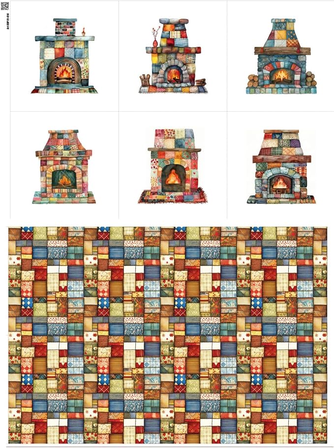 Patchwork Fireplace Cotton Fabric Panel – 6 Designs + Bonus Sheet 29.5×19.6 inch by FabricsTown