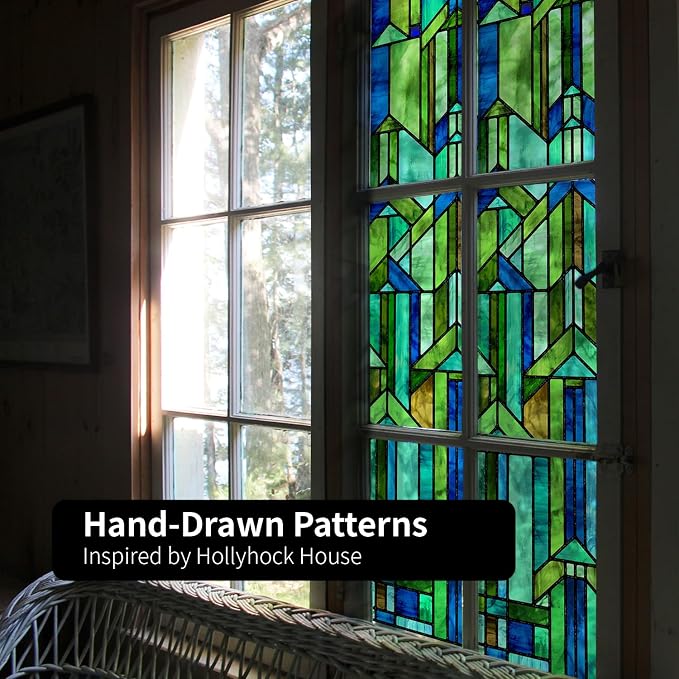 Original Hand Drawn Faux Stained Glass Window Film, Double-Sided Privacy Static - Image 4