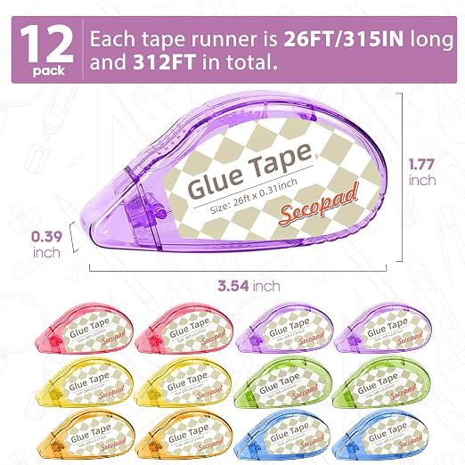 Secopad Scrapbook Tape, 12 Pack Double Sided Tape Roller - Image 2
