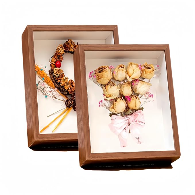 2 Pack 4x6 Shadow Box Frame，HD Glass Wooden Brown Hollow Photo Frame, Seashell by CROISSANT