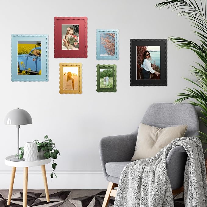 11x14 Picture Frame with Mat for 8x10, Wavy Edge Wooden Real Glass Photo Frame - Image 3