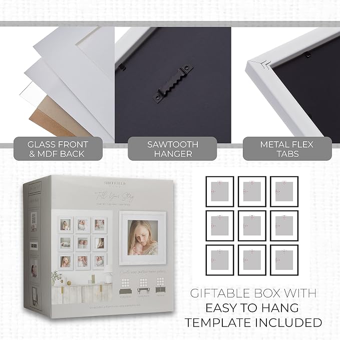 Sheffield Home 9 Piece Gallery Wall Frame Set, 12x12 Inch - Image 5