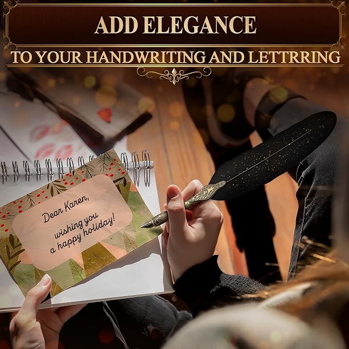 Black Feather Quill Pen and Ink Set – Feather Pen and Ink Set - Image 6