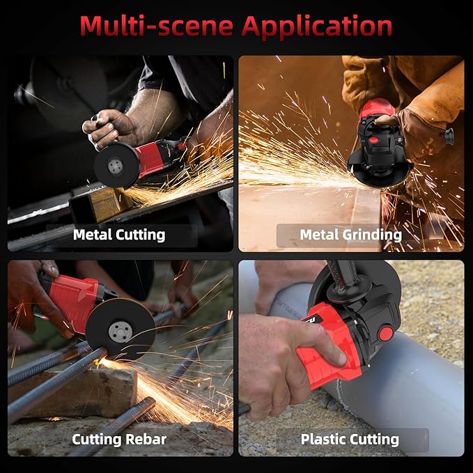 NAWIN 4 inch Cordless Angle Grinder Kit, Variable Speed Grinder, 2×4.0Ah Li-Ion Battery&Fast Charger,9000RPM Brushless Motor, battery angle grinder tool,angle grinder cordless