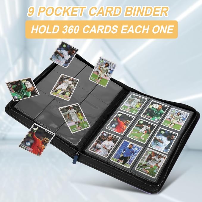 360 Cards Ringless 9-Pocket Side Loading Trading Card Binder, PU Zipper Fixed - Image 3