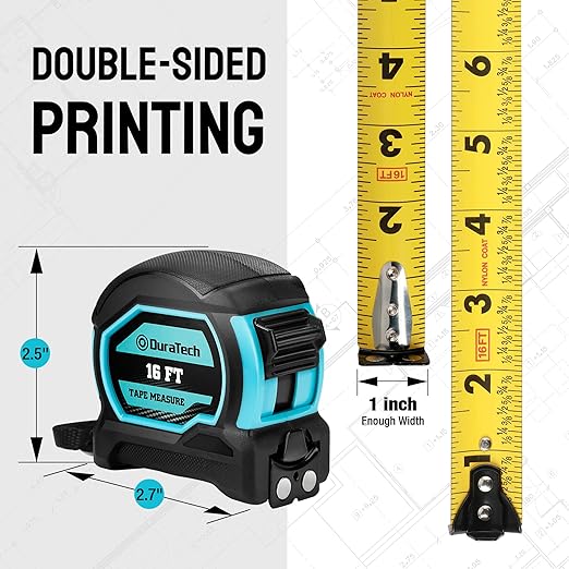 DURATECH Magnetic Tape Measure 16FT with Fractions 1/8, 2 Pack Retractable Measuring Tape, Easy to Read Both Side Measurement Tape, Magnetic Hook and Shock Absorbent Case for Construction, Carpenter