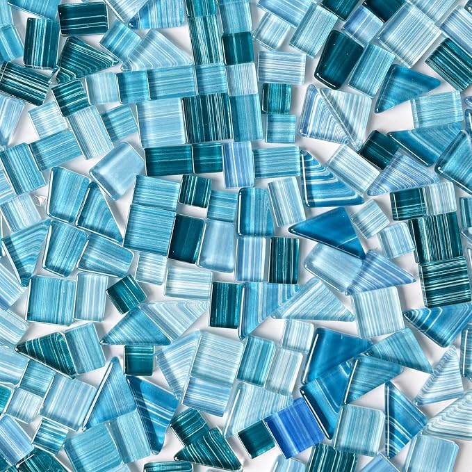 LITMIND 1.1LB Blue Mix Striped Crystal Glass Mosaic Tiles – Assorted Shapes in - Image 2