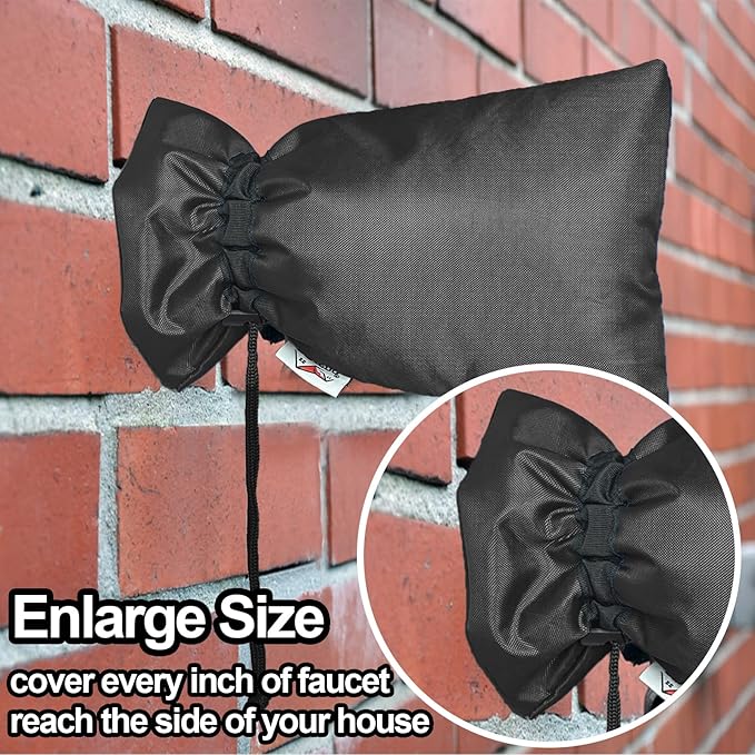 Enlarge Outdoor Faucet Cover for Winter Freeze Protection, 3M Thinsulate, 10"H x 6.3"W Hose Bib Covers for Wall Taps Outside, Waterproof & Frost Free Insulated Spigot Cover, 4 Pcs Faucet Socks - Black