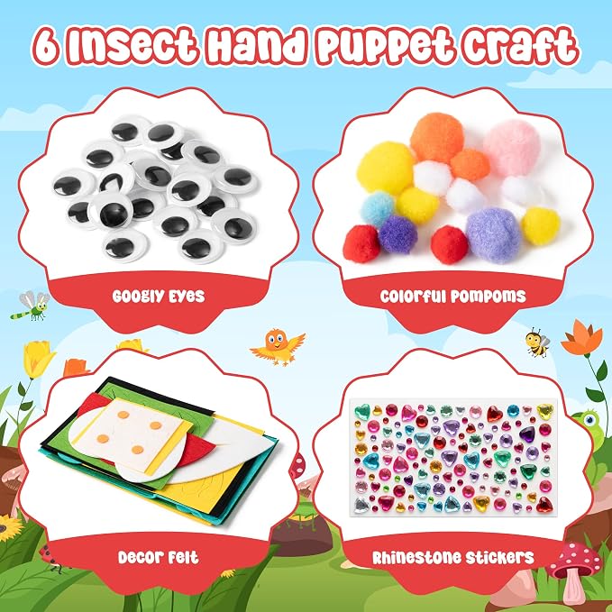 WATINC 6Pcs Hand Puppet Making Kit, Art Craft Felt Sock Puppet Toys, Creative - Image 2