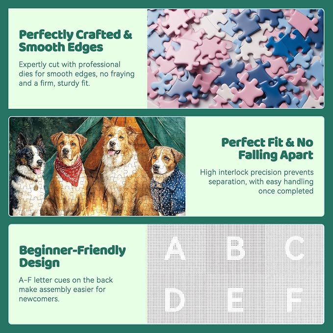 300 Piece Puzzles for Adults Large Piece, Dogs Forest Campfire Camping Jigsaw - Image 5