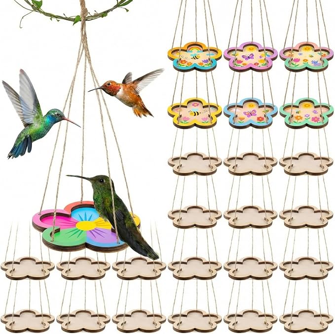 DoubleFill 24 Pcs Thickened Wood Bird Feeder Craft Kits by DoubleFill
