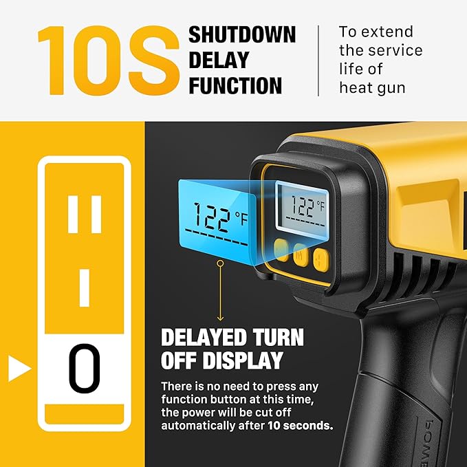 SEEKONE 1800W Heat Gun with LCD Digital Display Compact Design Hot Air Gun Variable Temperature Control 122℉-1202℉（50℃- 650℃）with Memory Function and 4 Nozzles for Crafts, Vinyl Wrap, Shrink Tubing