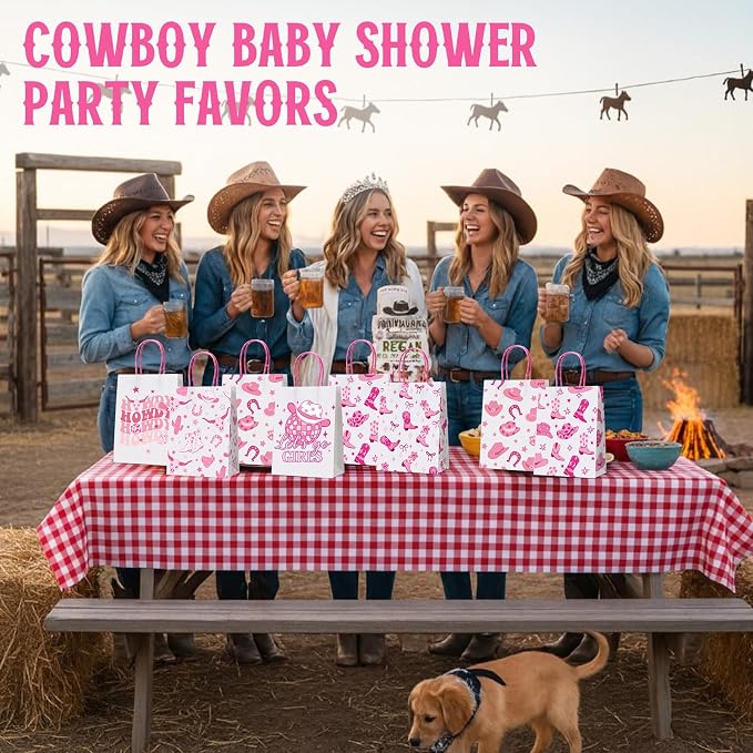 Gaillty 24 Pcs Western Cowgirl Paper Bags Let's Go Girls Boot Hat Pink Cowgirl - Image 5