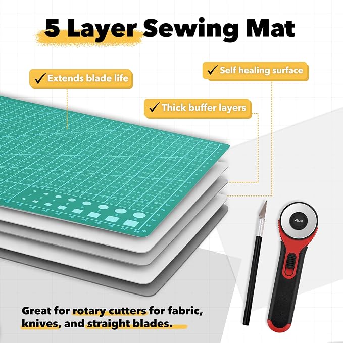 Mandala Crafts Self-Healing Cutting Mat Set – 9" x 12" A4 Green Double-Sided - Image 4