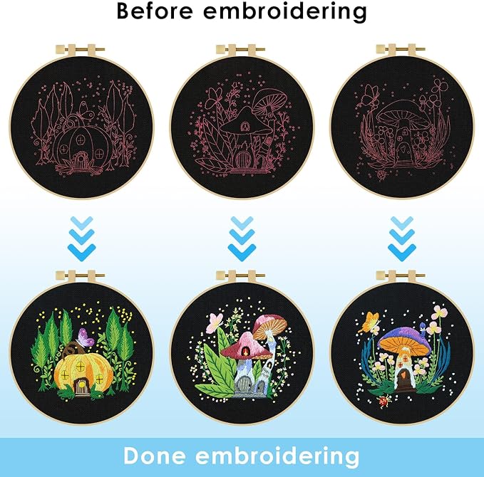 ERKOON 5 Sets Embroidery Kit for Beginners, Art Craft Handy Sewing Set Mushroom - Image 3