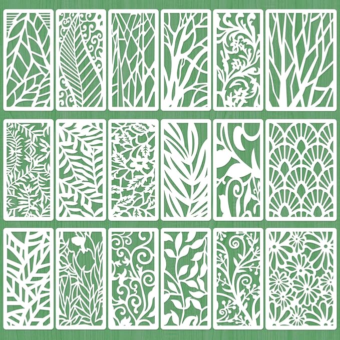 18 Pcs Mixed Stencils for Crafts Reusable Layering Templates Featuring Leaf by Unknown