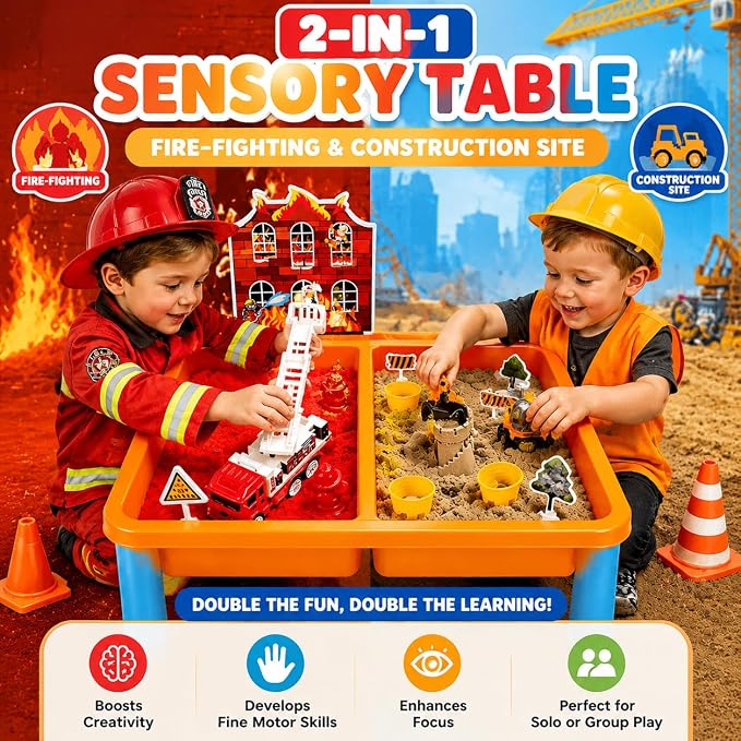 Carolart Construction Water & Sand Table, 2 in 1 Sensory Table Gift | - Image 4