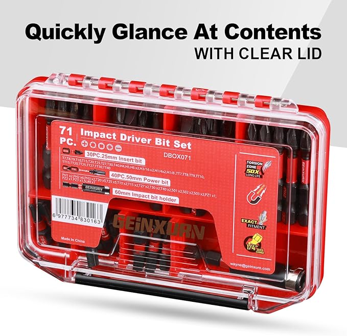 Impact Screwdriver Bits Set, 71pieces Case Storage Magnetic S2 Steel Multi Insert Power Bits Tips with Impact Bit Holder