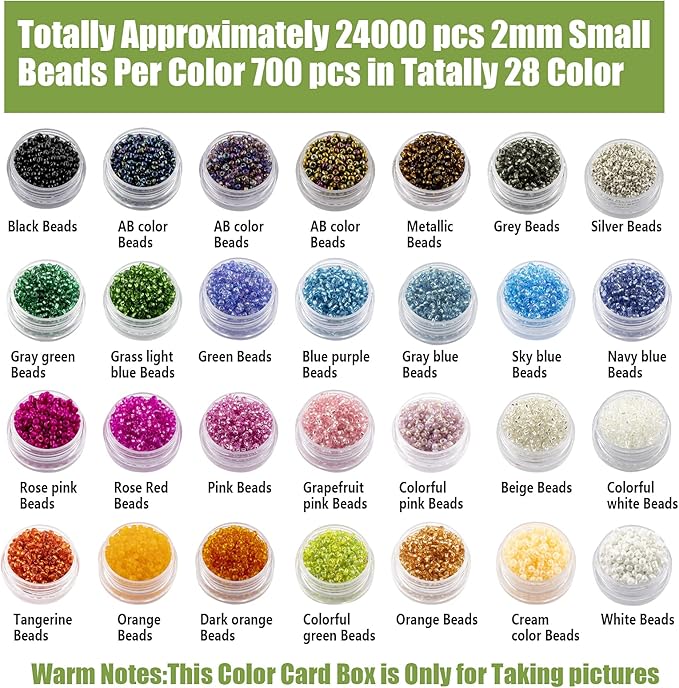 Ybxjges 24000Pcs 2mm Glass Seed Beads Kit, - Image 2