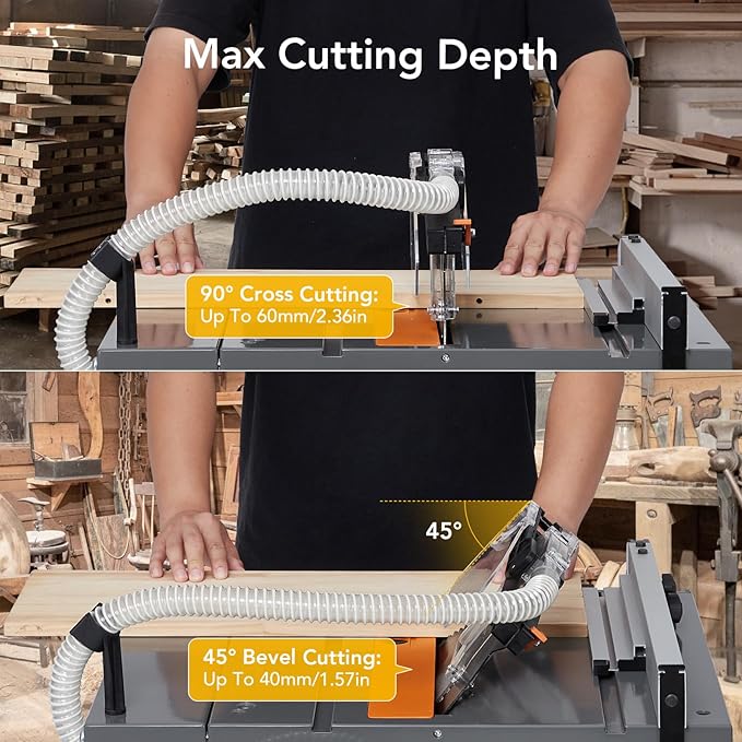 15Amp Portable Table Saw 8.5 Inch, 5000RPM Compact Table Saws, 90° Cross Cut & 0-45° Bevel Cutting, Mini Tablesaw for Woodworking, DIY Working
