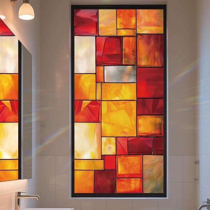 Stained Glass Window Privacy Film Static Cling by AOHMPT