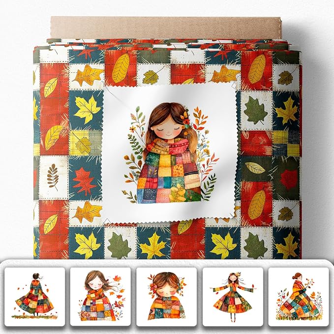 Autumn Girls Patchwork Cotton Fabric Panel – 6 Designs + Bonus Patchwork Sheet - Image 2