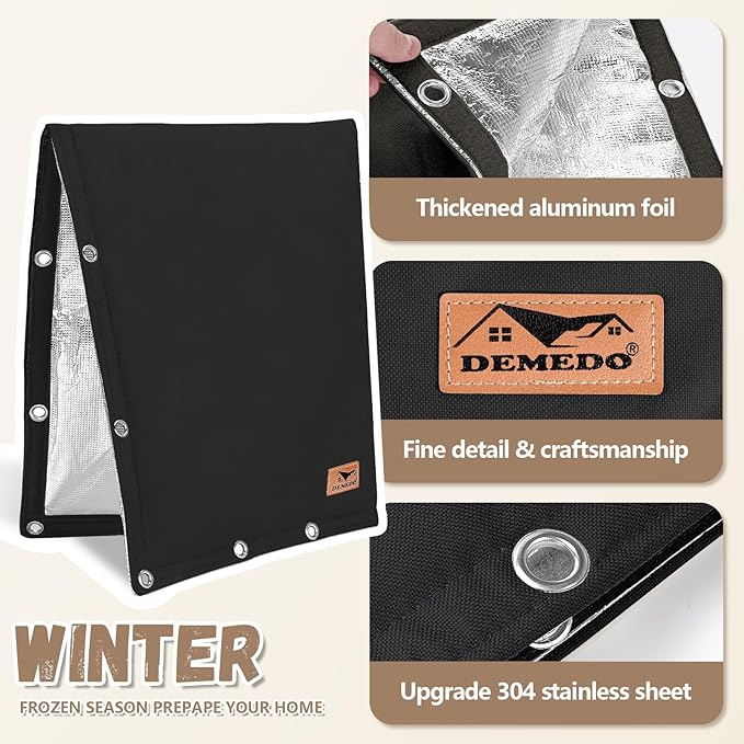 Backflow Preventer Insulation Cover - 2 Way Opening Pipe Insulation Cover for Irrigation Valve, Sprinkler Cover for Outside - Winter Freeze Protection Backflow Cover - 16" W x 20" H, Black