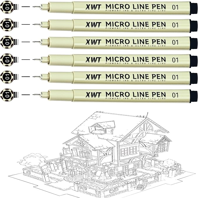 Micro Fineliner Pens 6Pcs 0.25mm/Set, Ultra Fine Fineliner Pen, Water-based by XWT