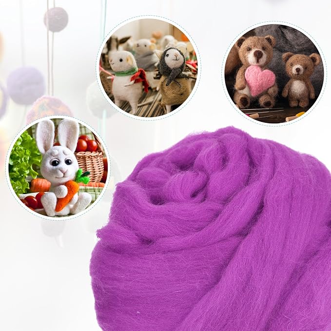 uxcell Needle Felting Wool, 3.5 Oz Nature Fibre Wool Yarn Roving - Image 4