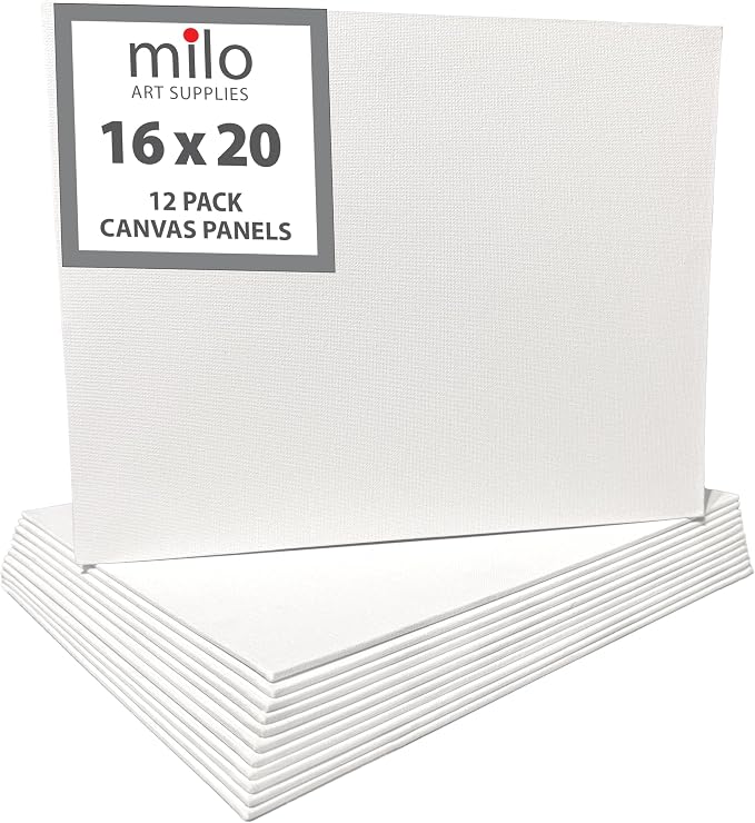 milo Canvas Flat Panel Boards for Painting, 16x20 inch, 12 Pack, Mixed Wet Media by milo